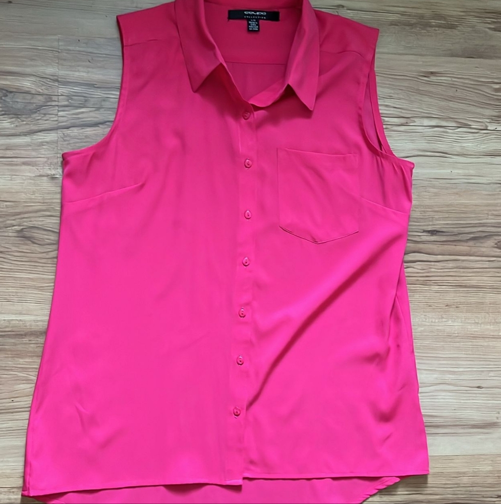 Vibrant Pink Sleeveless Polo Button Down Shirt